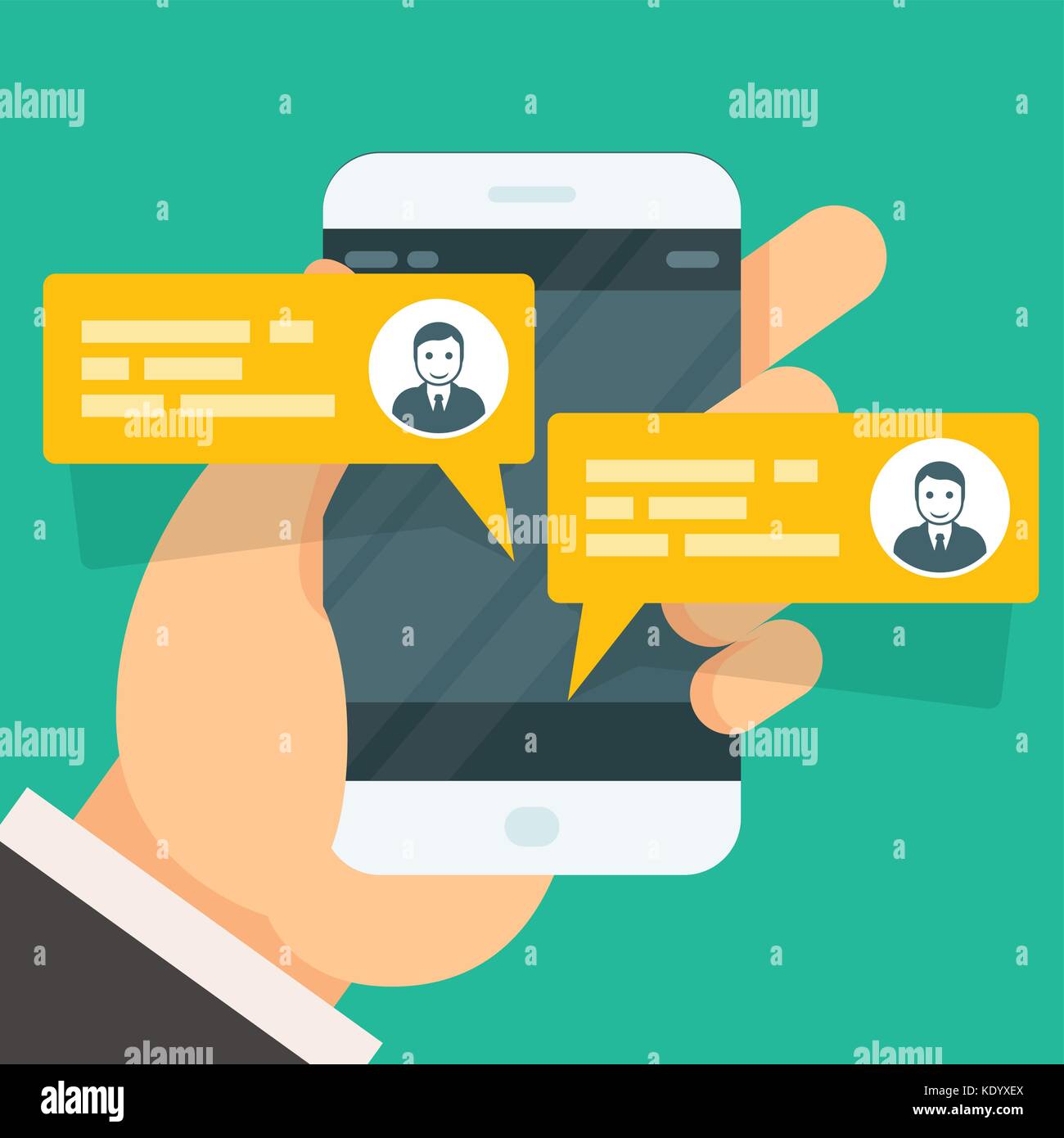 Eingehende Nachrichten auf dem Smartphone angezeigt - Text-Chat Gespräch Stock Vektor