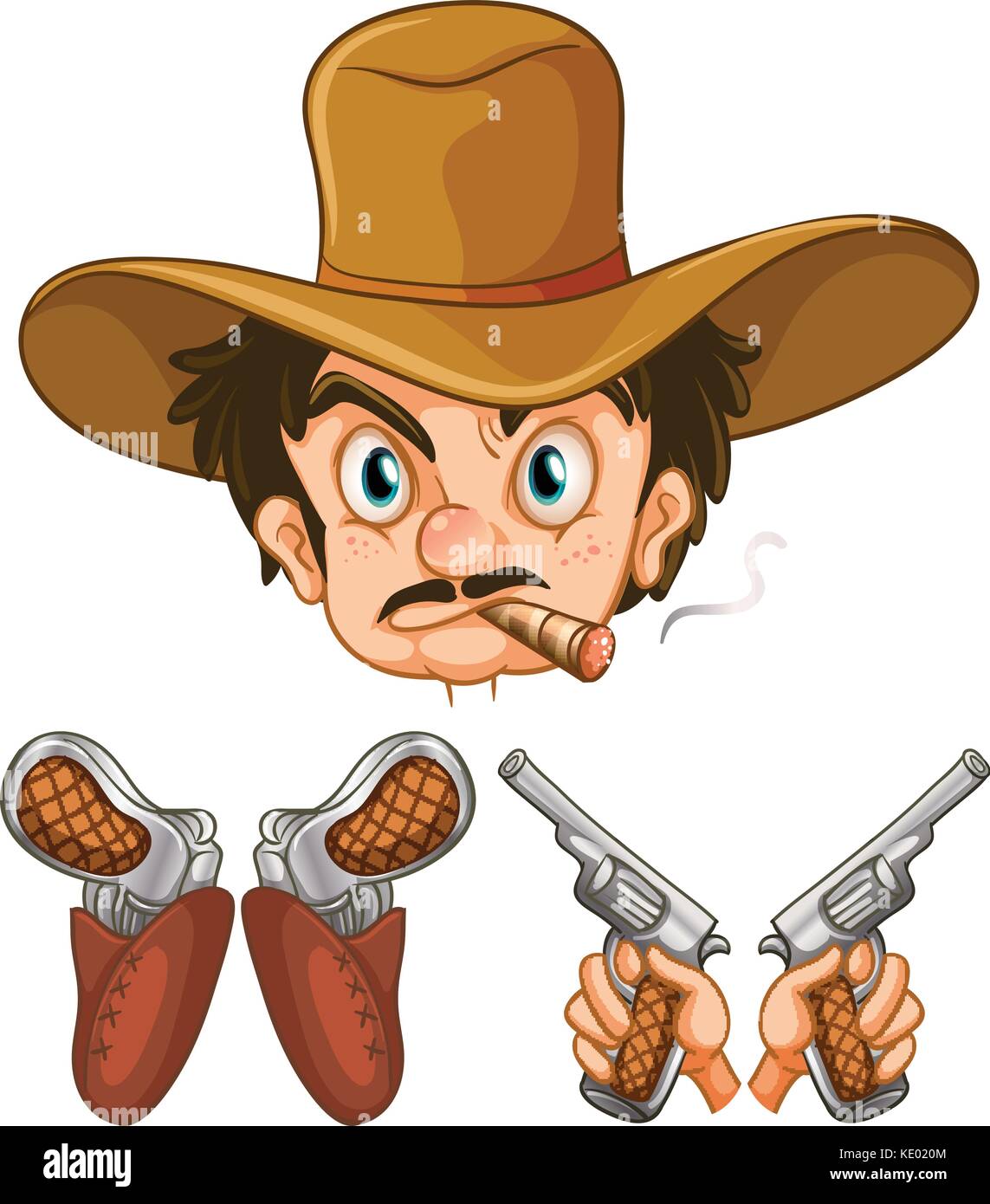 Cowboy Kopf und zwei paar Gewehren Abbildung Stock Vektor