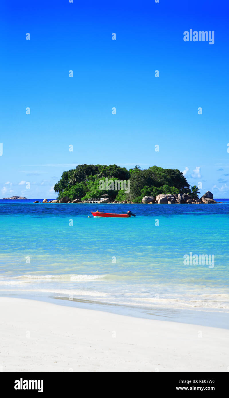 Insel Chauve Souris, Anse Volbert Beach, Insel Praslin. Republik der Seychellen. Stockfoto
