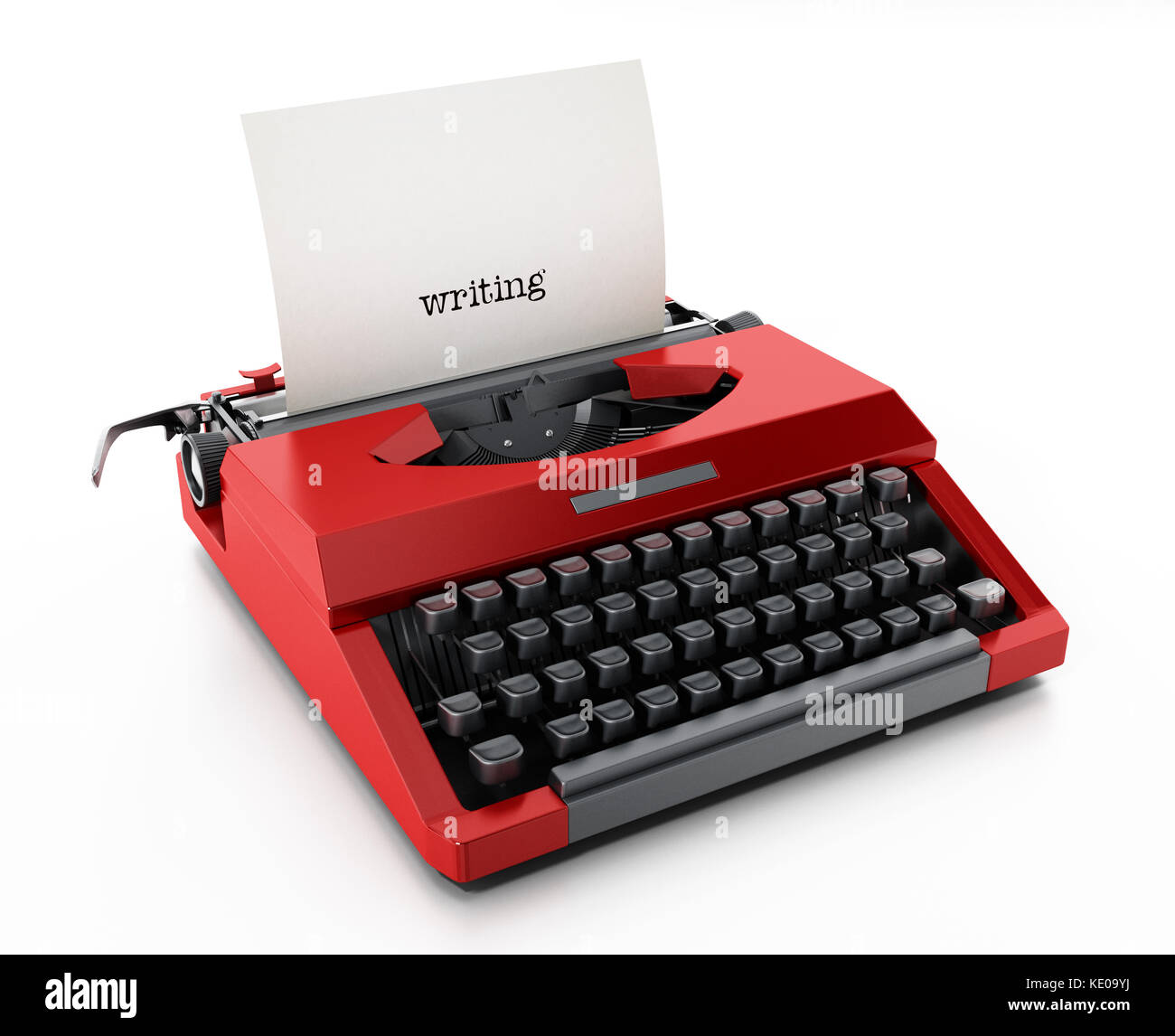 Weißes Papier mit Schrift Wort in rot vintage Schreibmaschine. 3D-Darstellung. Stockfoto