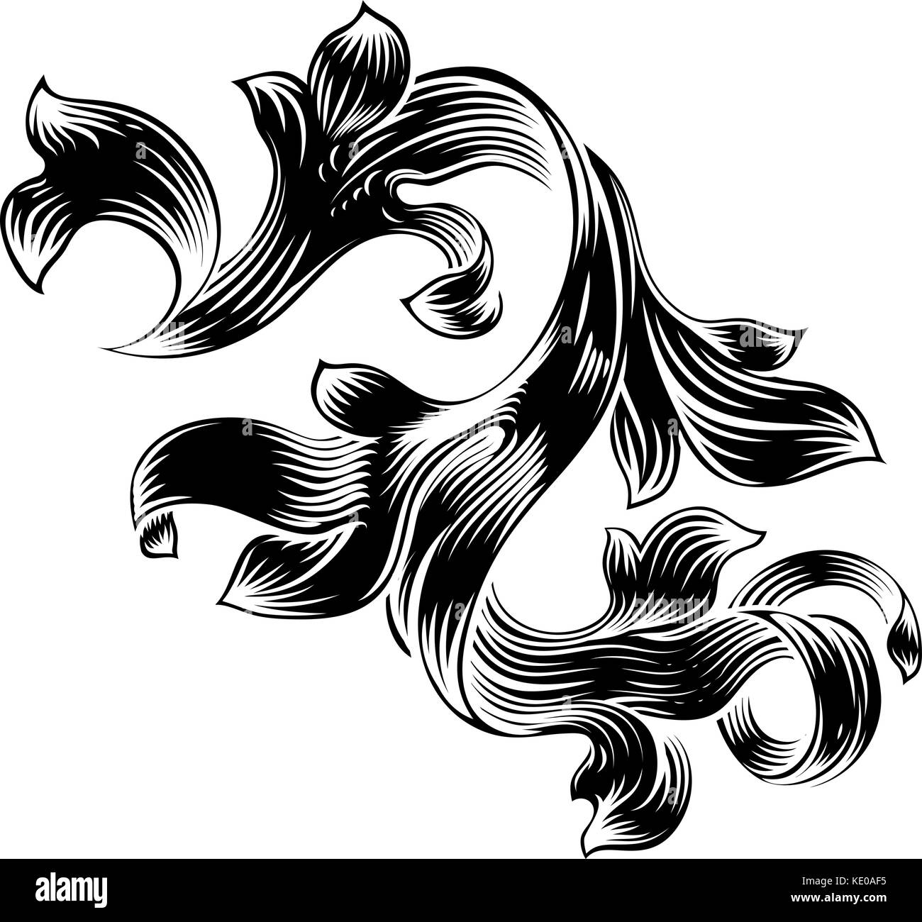 Filigranes Heraldisches Schriftrollen-Design Mit Blumenmuster Stock Vektor