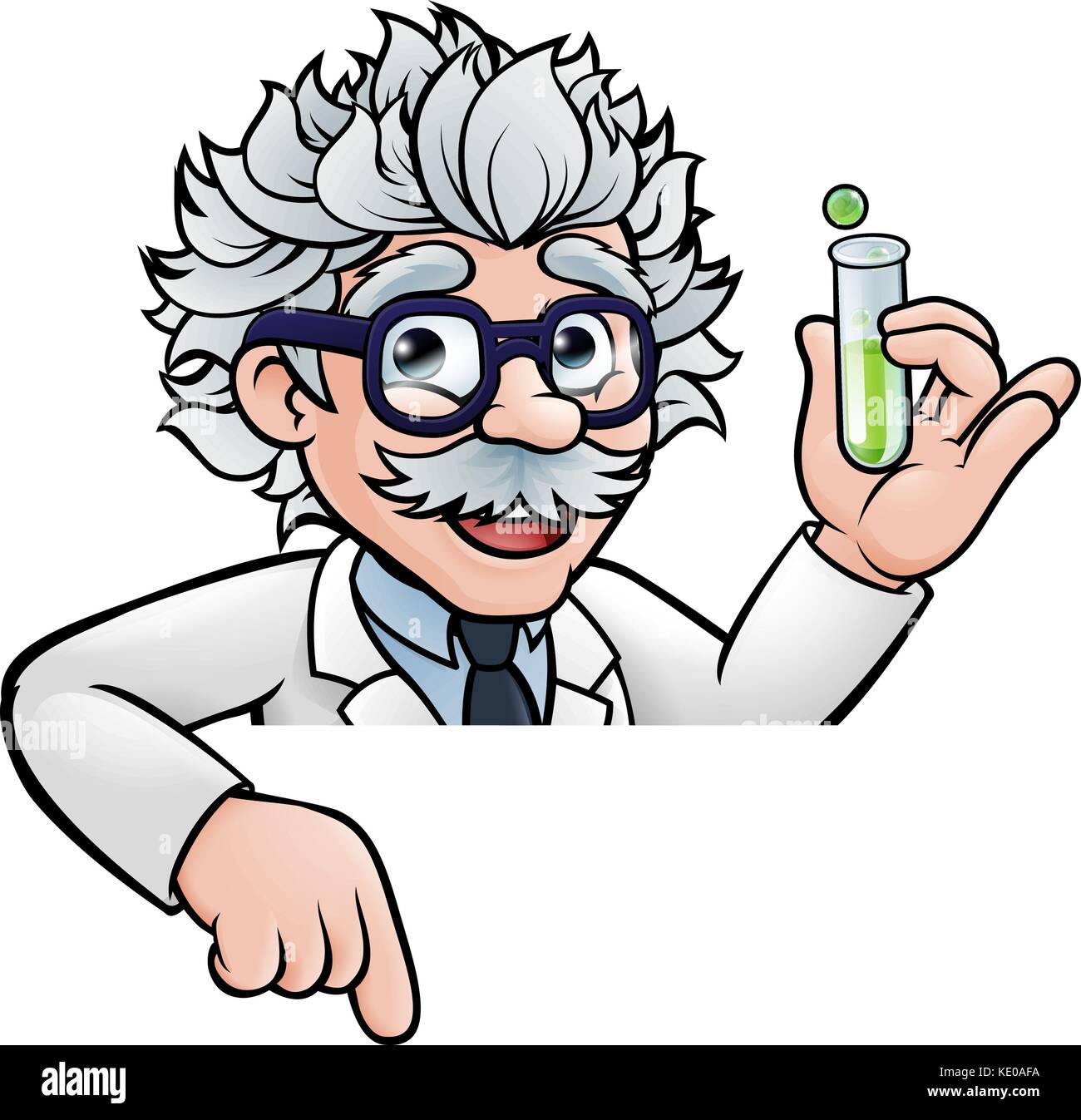 Wissenschaftler-Cartoon-Figur hält Reagenzglas Stock Vektor