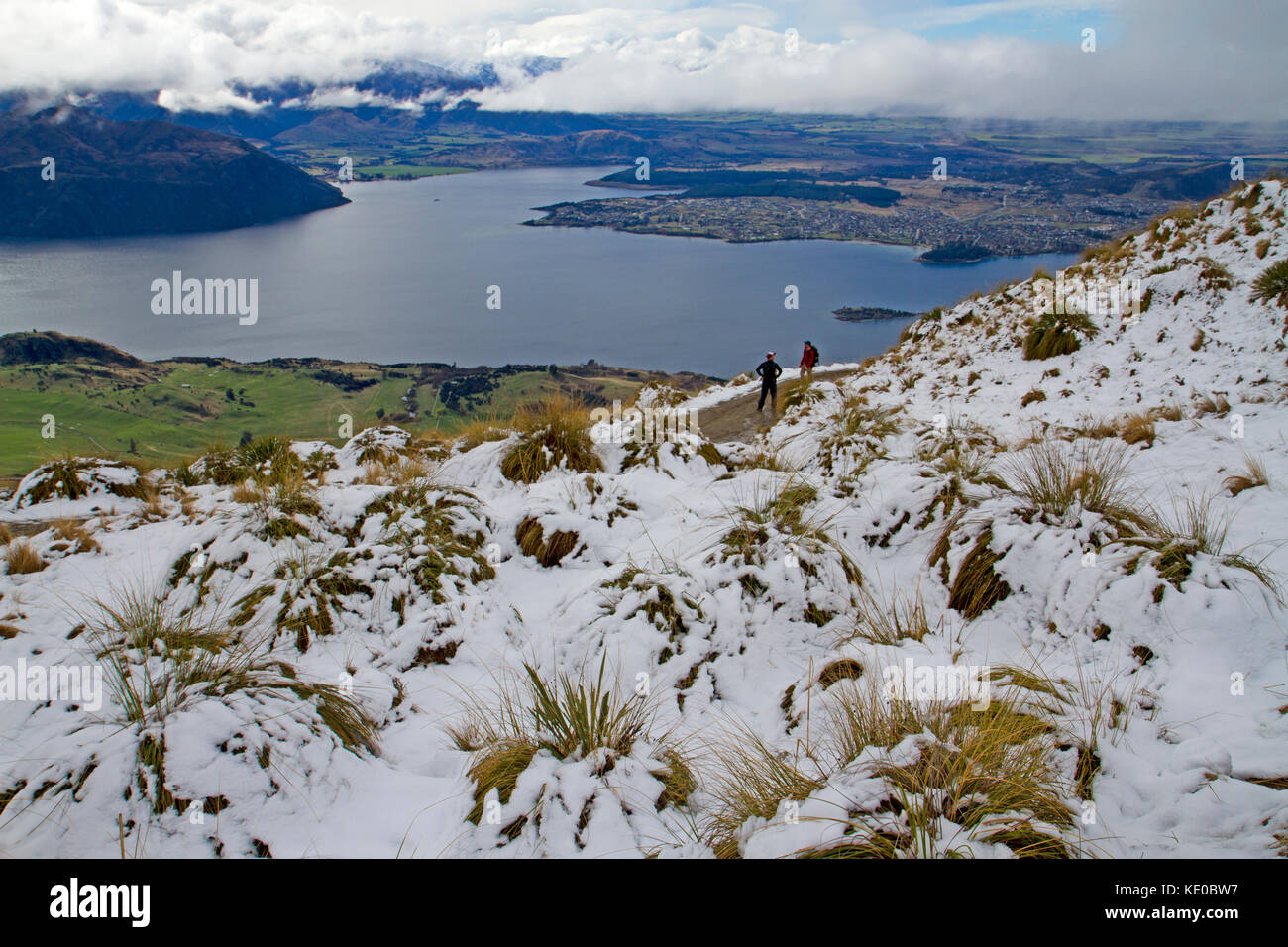 Wanderer auf dem Weg nach roys Peak, Wanaka Stockfoto