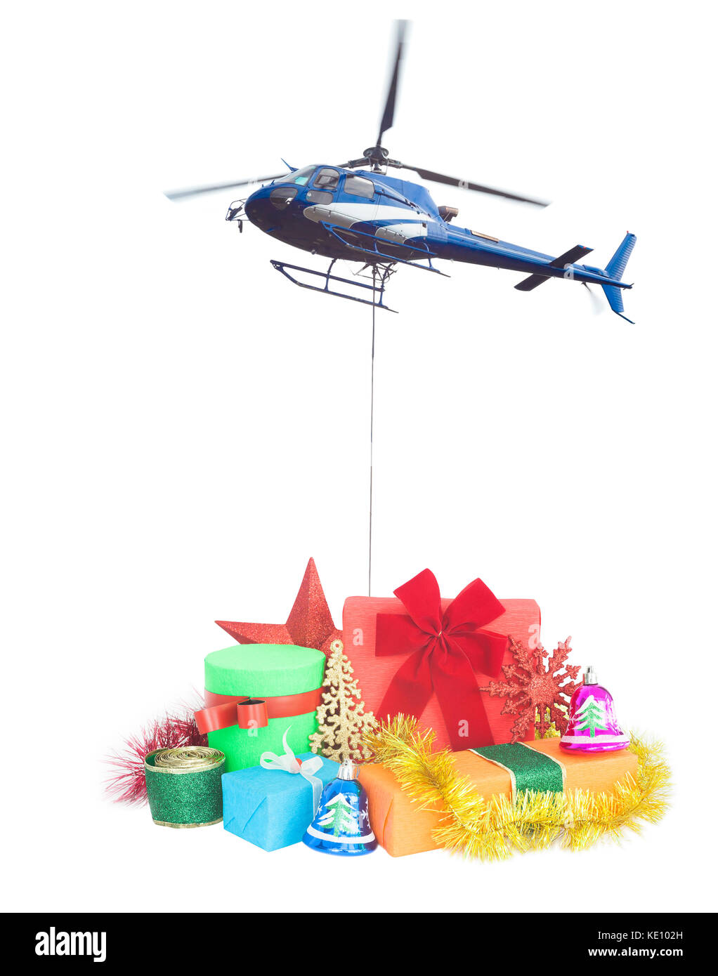 Hubschrauber mit Weihnachten Geschenke Lieferung Konzept Stockfoto