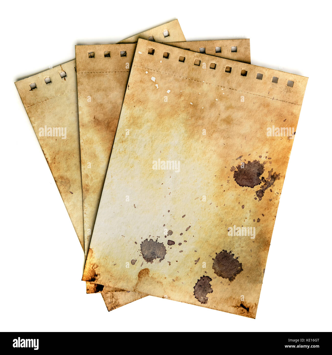 Dirty notebook Seiten. alten rauhen Grunge paper Vorlage mit Tropfen und Dirty crack Pattern. Arbeit weg Stockfoto