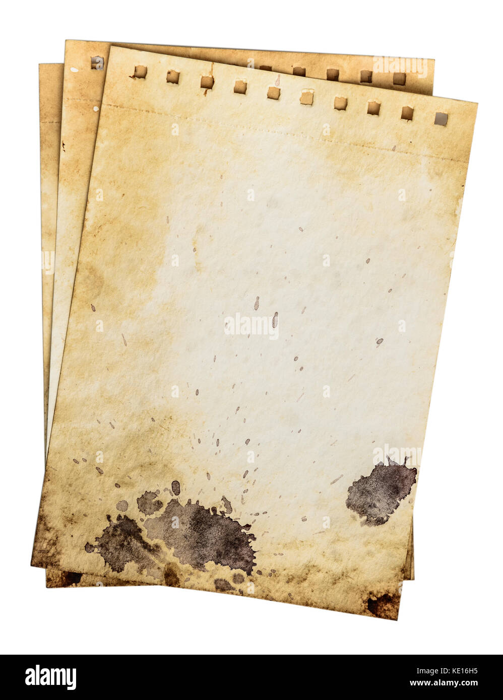 Dirty notebook Seiten. alten rauhen Grunge paper Vorlage mit Tropfen und Dirty crack Pattern. Arbeit weg Stockfoto