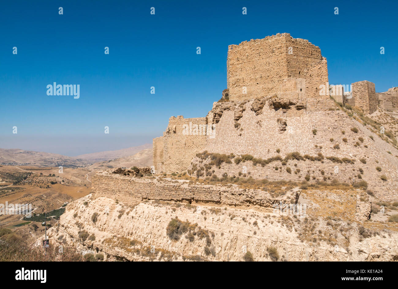 Anzeigen von Kerak Castle, 12. Jahrhundert Crusader Castle, Kings Highway, Jordanien, Naher Osten Stockfoto