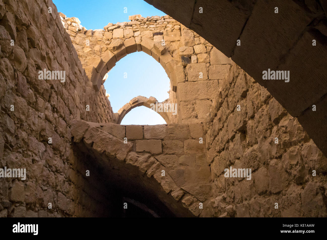 Detail der schloss Arkaden, Montreal oder shoubak Schloss, 12. Jahrhundert fort, Crusader Kings Highway, Jordanien, Naher Osten Stockfoto