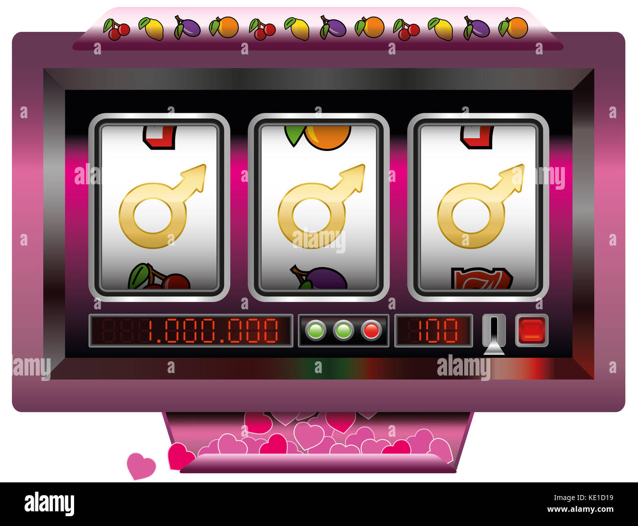 Dream Lover gewinnen mit Slot Machine - Symbol für Glück der ideale Mann - Spielautomaten Jackpot mit drei männlichen Zeichen zu finden. Stockfoto