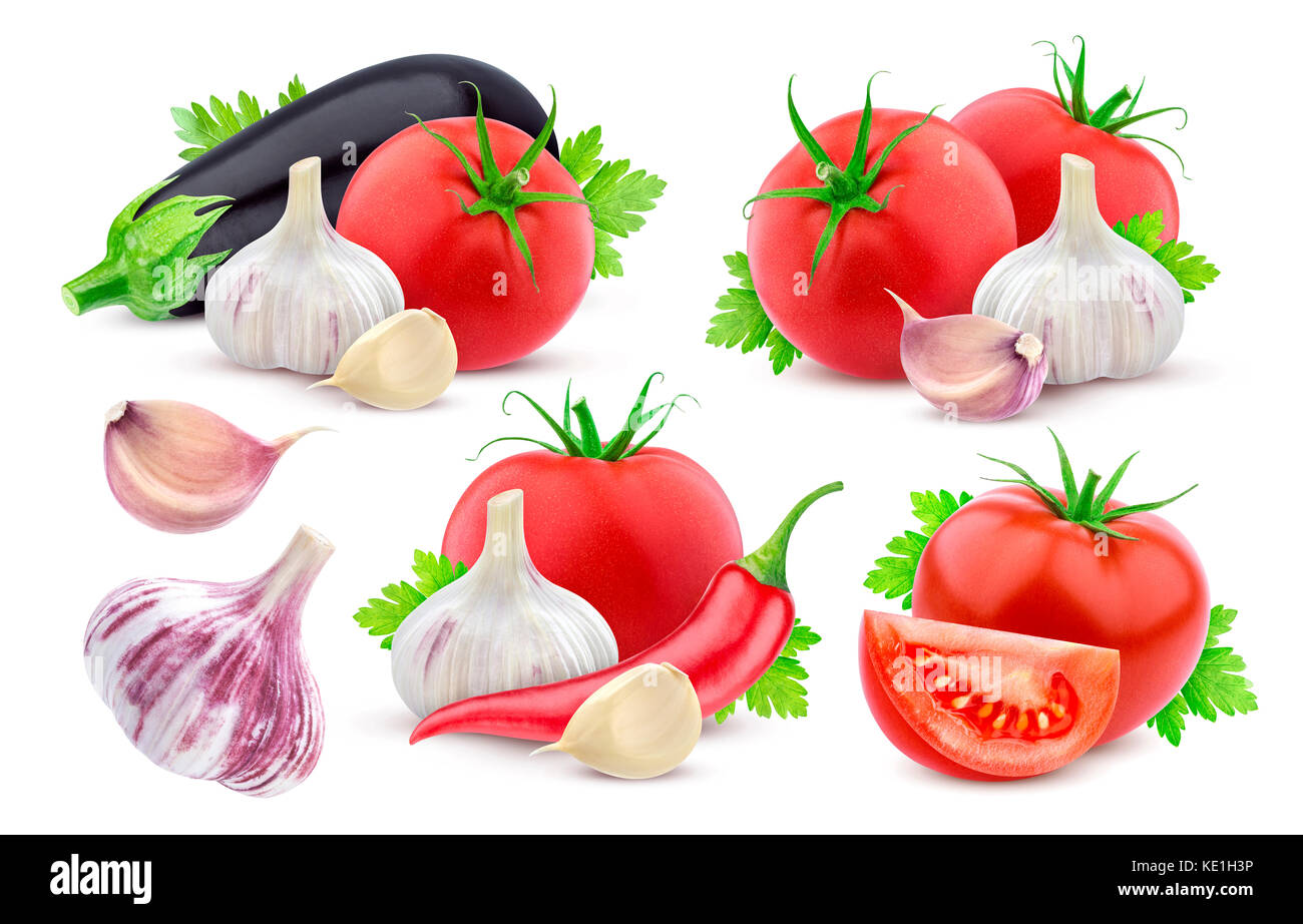 Verschiedene Gemüse auf weißem Hintergrund Stockfoto