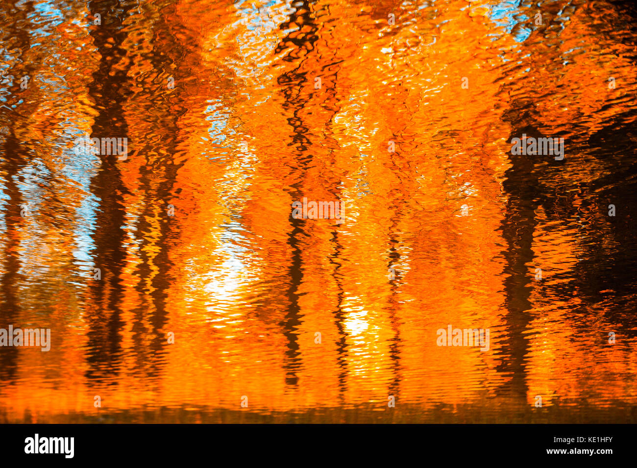 Spiegelungen im Wasser, abstrakte Herbst Hintergrund Stockfoto
