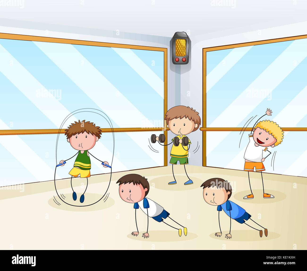 Leute trainieren in der Turnhalle Abbildung Stock Vektor