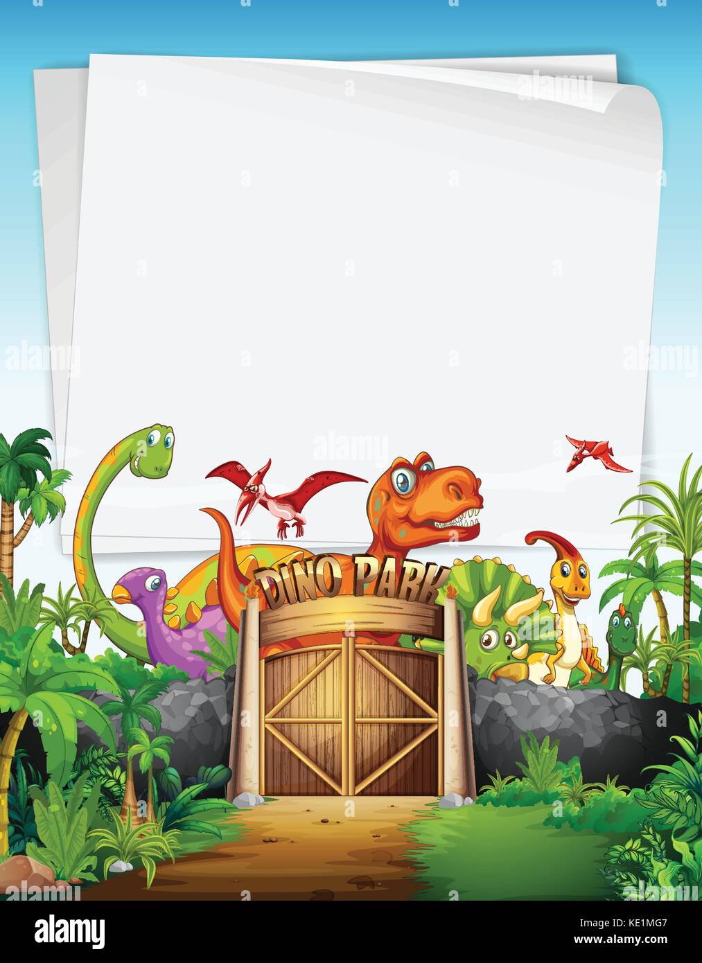 Grenze Design mit Saurier im Park Abbildung Stock Vektor