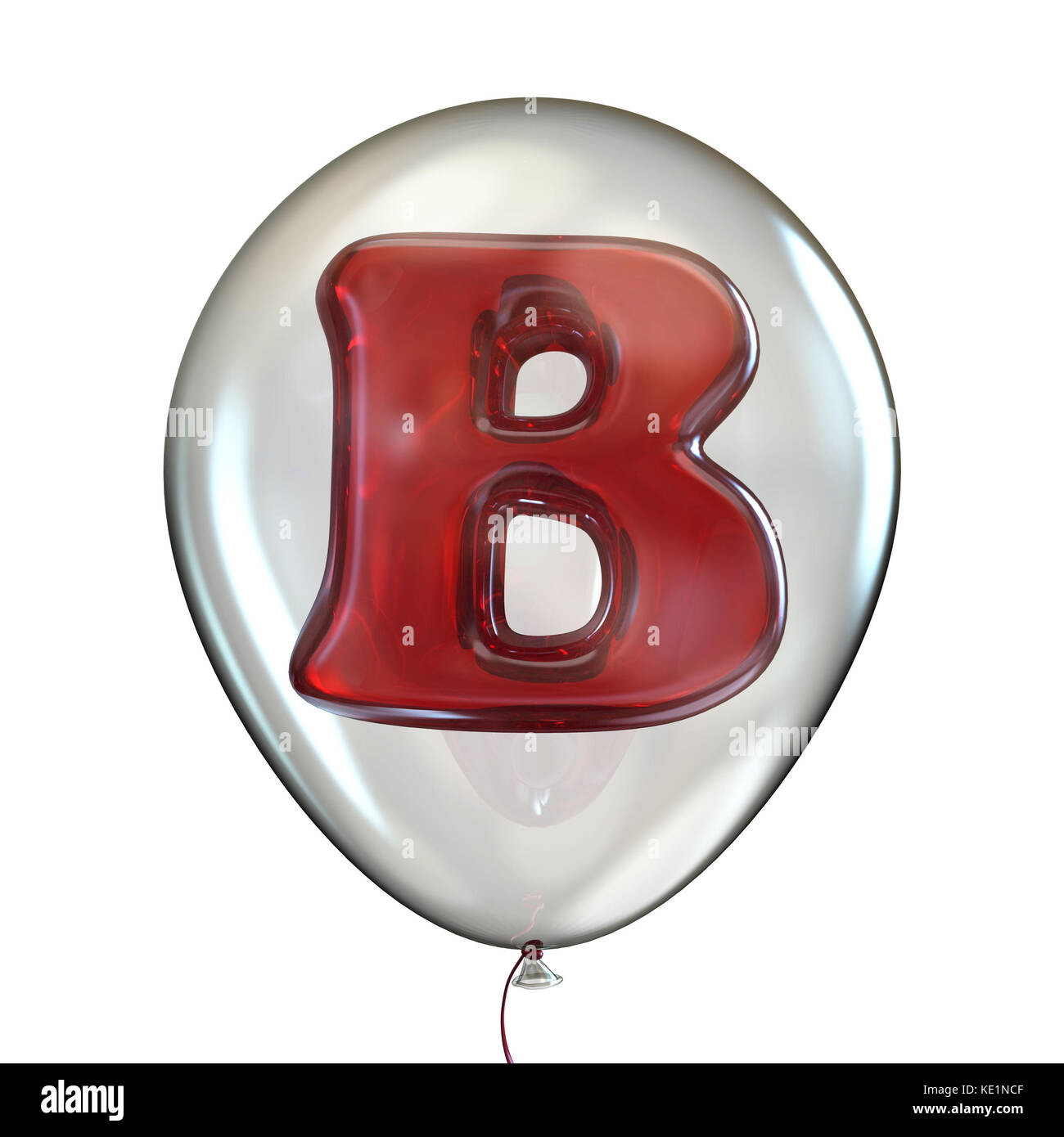 Buchstabe B in durchsichtigen Ballon 3D-Render Abbildung auf weißem Hintergrund Stockfoto