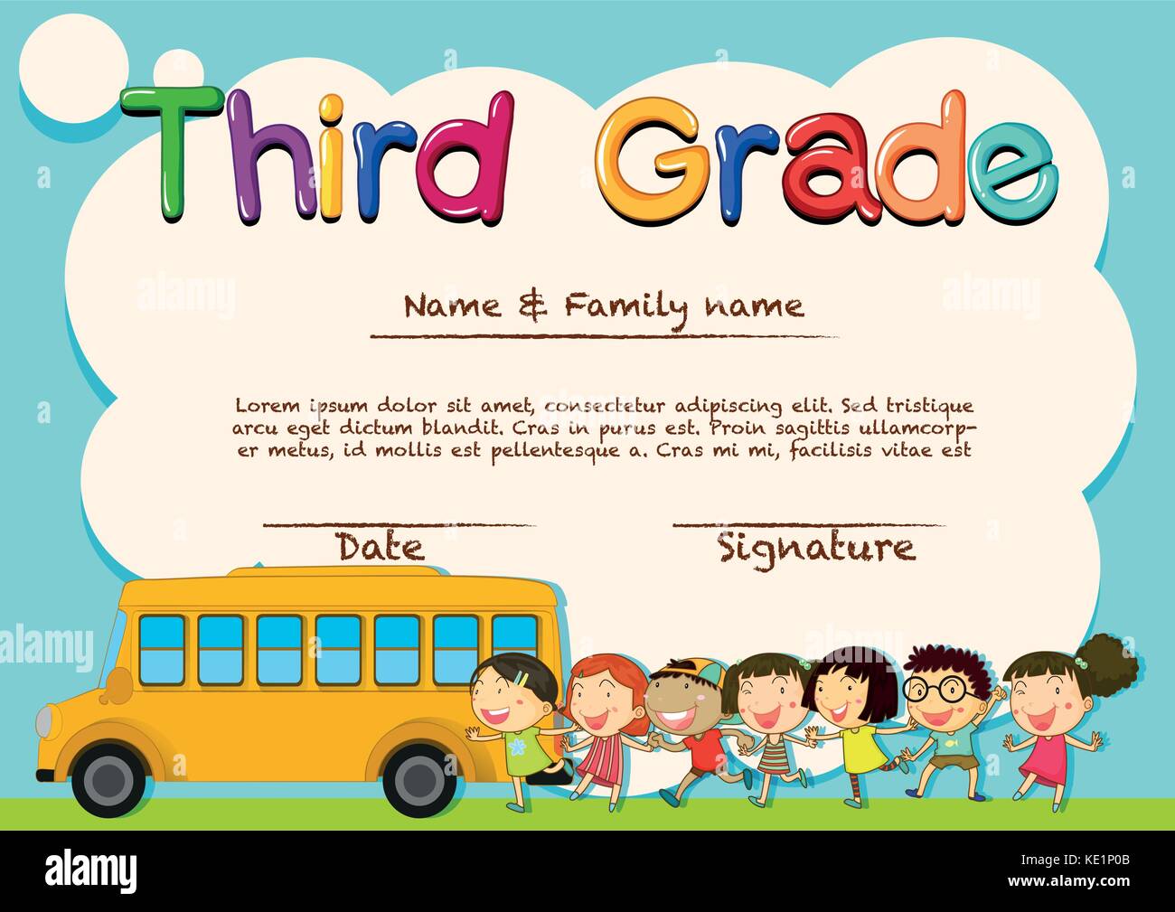 Diplom für die dritte Klasse Schüler Abbildung Stock Vektor