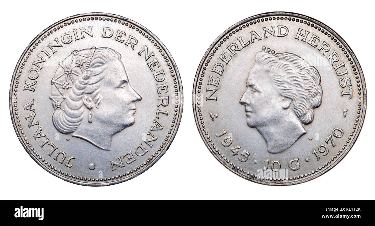 Niederlande 10 Gulden Silber 1970 Münze feiert 25 Jahre seit Befreiung nach dem Zweiten Weltkrieg Stockfoto