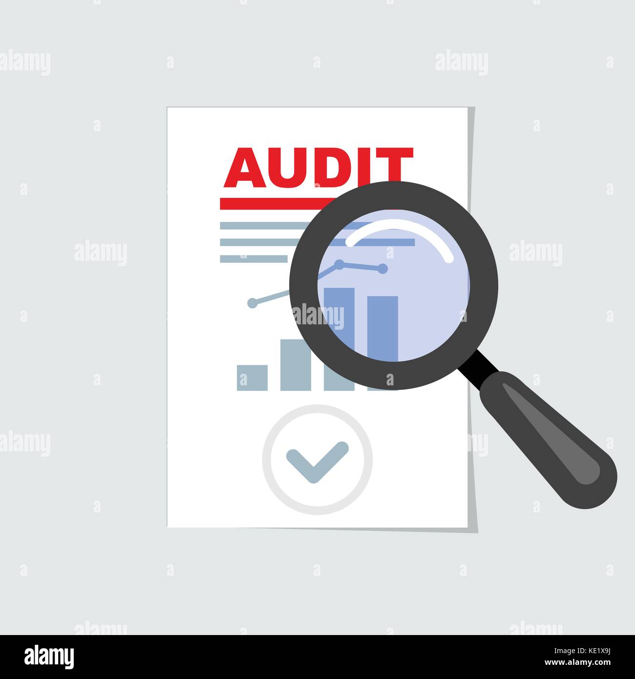 Prüfung der icon-Lupe auf Bericht, audit Konzept Stock Vektor