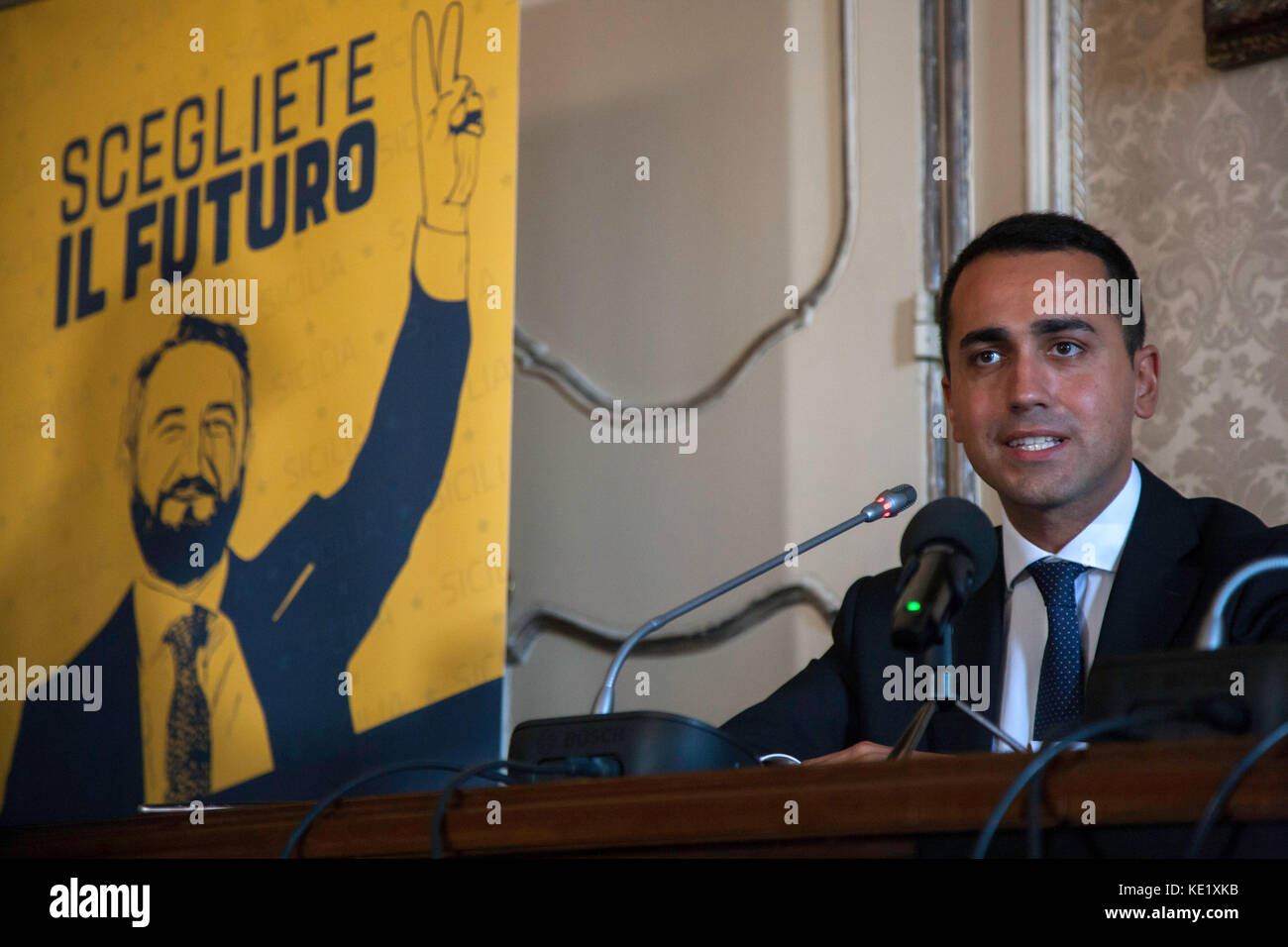 Luigi di Maio während der Pressekonferenz zur Unterstützung von Giancarlo cancelleri Für die Präsidentschaft der Region Sizilien. Stockfoto