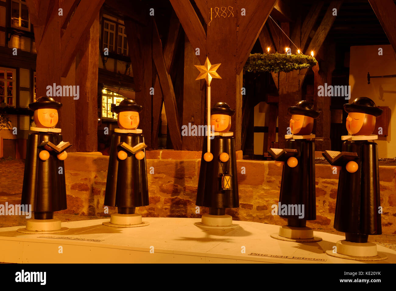 Pflegefiguren auf der weihnachtsmesse in Michelstadt, im vorderen und hessischen Kreis Stockfoto