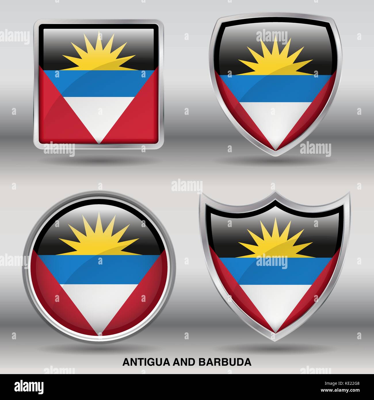 Antigua und Barbuda Flagge - 4 Formen Flaggen von Ländern in der Welt mit Freistellungspfad Stock Vektor