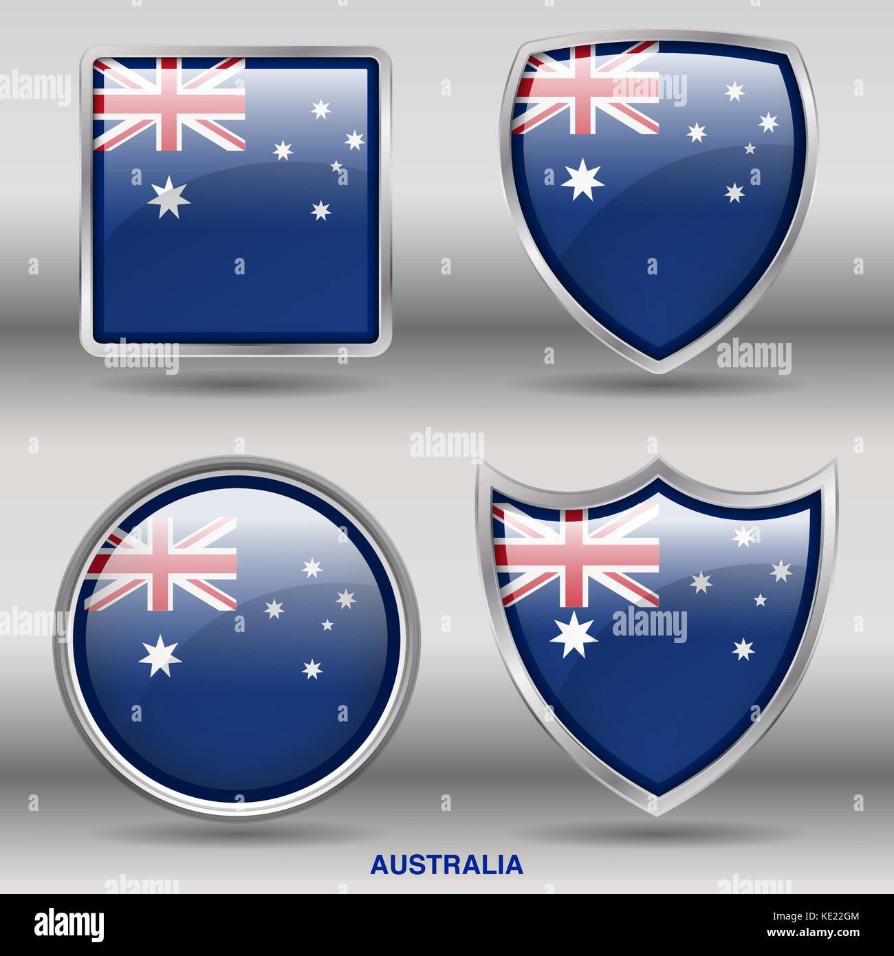 Australien Flagge - 4 Formen Flaggen von Ländern in der Welt mit Freistellungspfad Stock Vektor