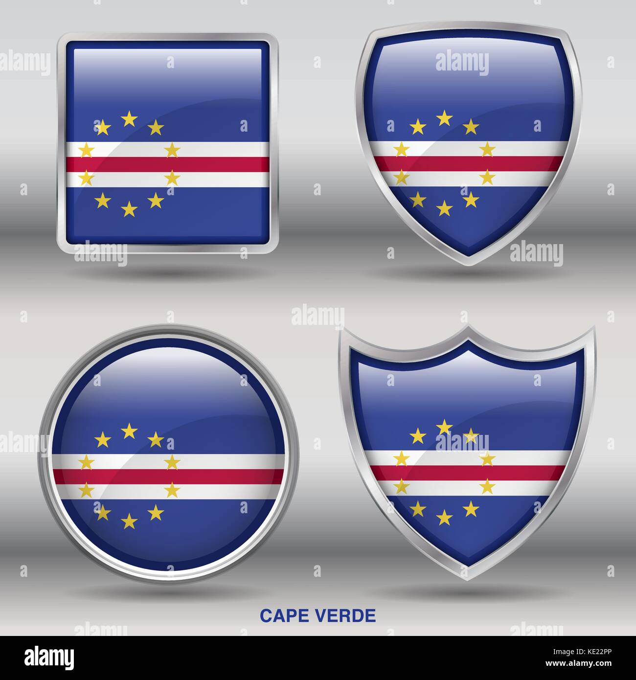 Kap Verde Flagge - 4 Formen Flaggen von Ländern in der Welt mit Freistellungspfad Stock Vektor