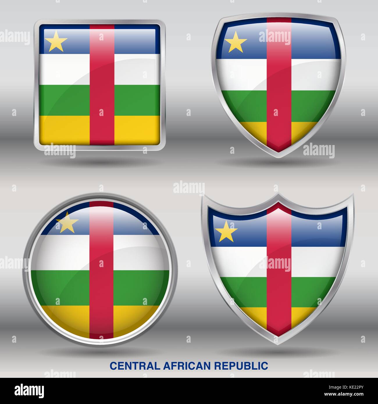 Zentralafrikanische Fahne - 4 Formen Flaggen von Ländern in der Welt mit Freistellungspfad Stock Vektor