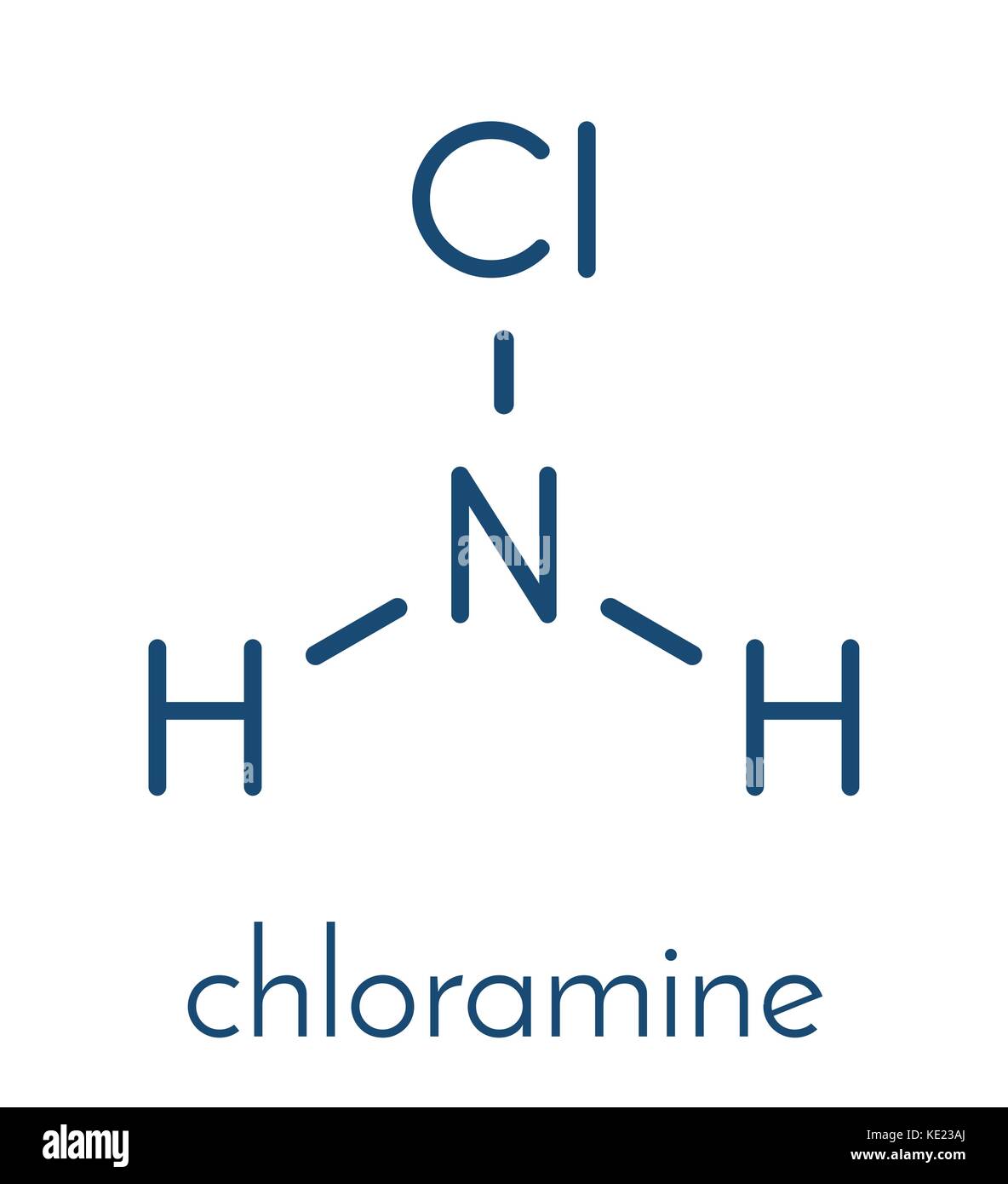 Chloramine (Monochloramine) Desinfektionsmittel Molekül. Leicht zersetzt, die unterchlorige Säure Bildung. Skelettmuskulatur Formel. Stock Vektor