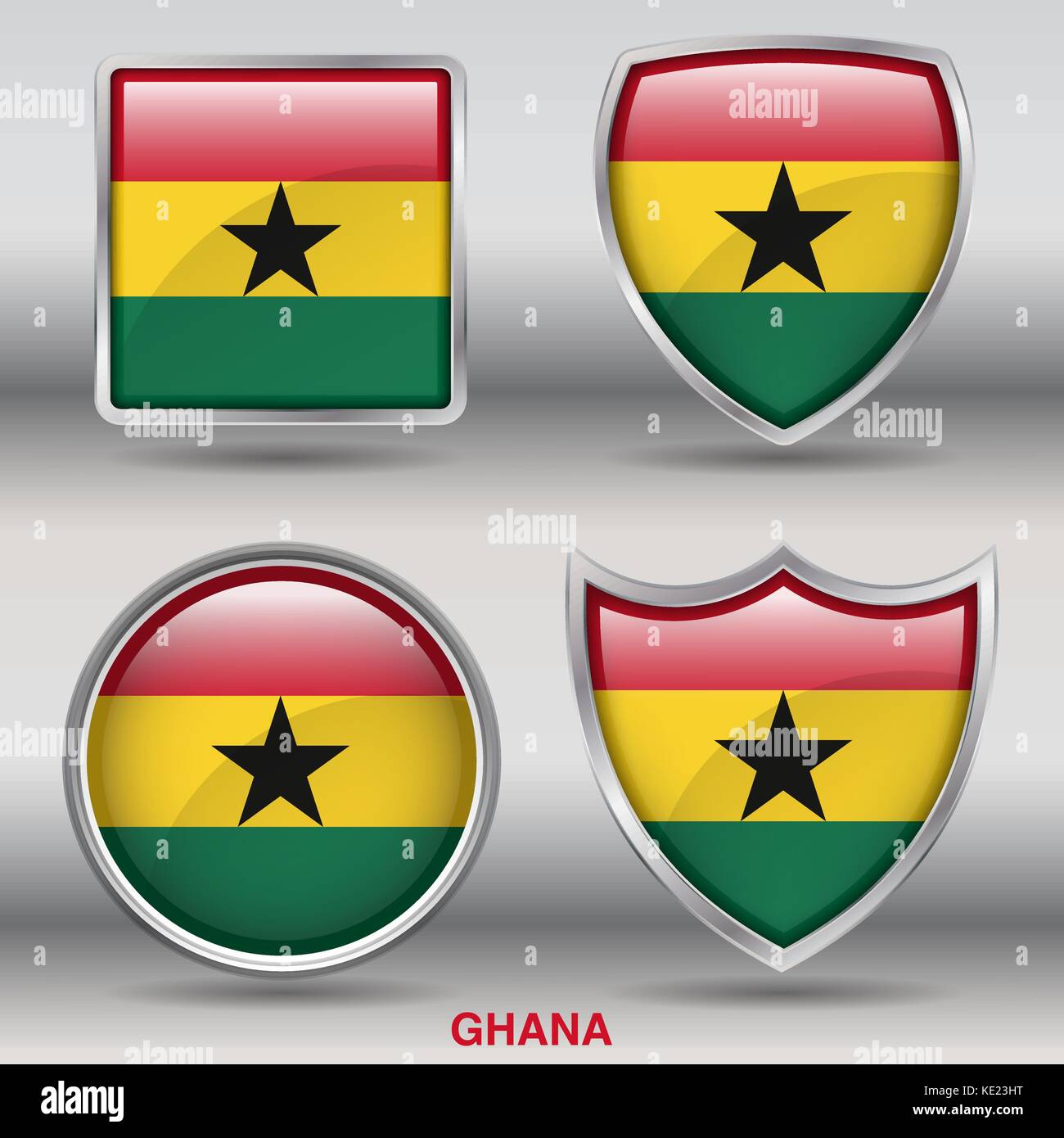 Ghana Flagge - 4 Formen Flaggen Staaten Land in der Welt mit Clipping-Pfad Stock Vektor