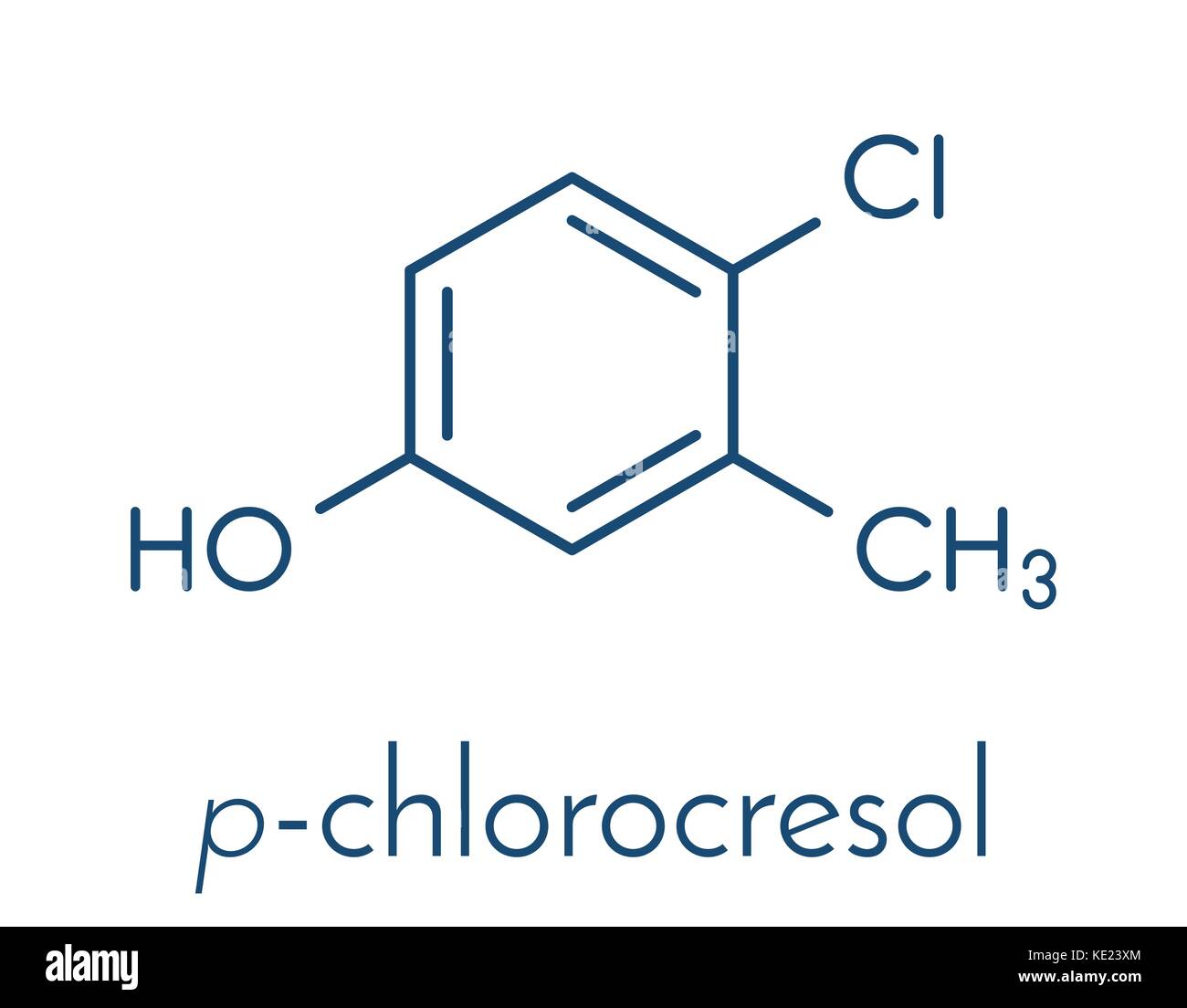 Chlorocresol (p-chlorocresol) Desinfektionsmittel und Konservierungsstoff Molekül. Skelettmuskulatur Formel. Stock Vektor