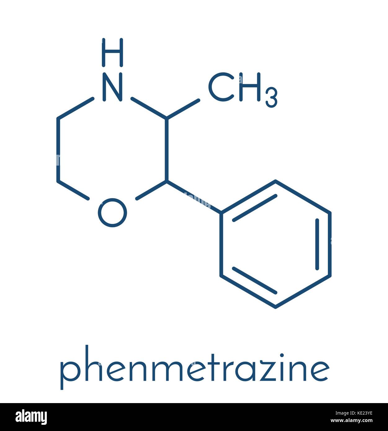 Phenmetrazine Stimulans Molekül (Benzedrin Klasse). als Stimulans und Appetitzügler eingesetzt. Skelettmuskulatur Formel. Stock Vektor