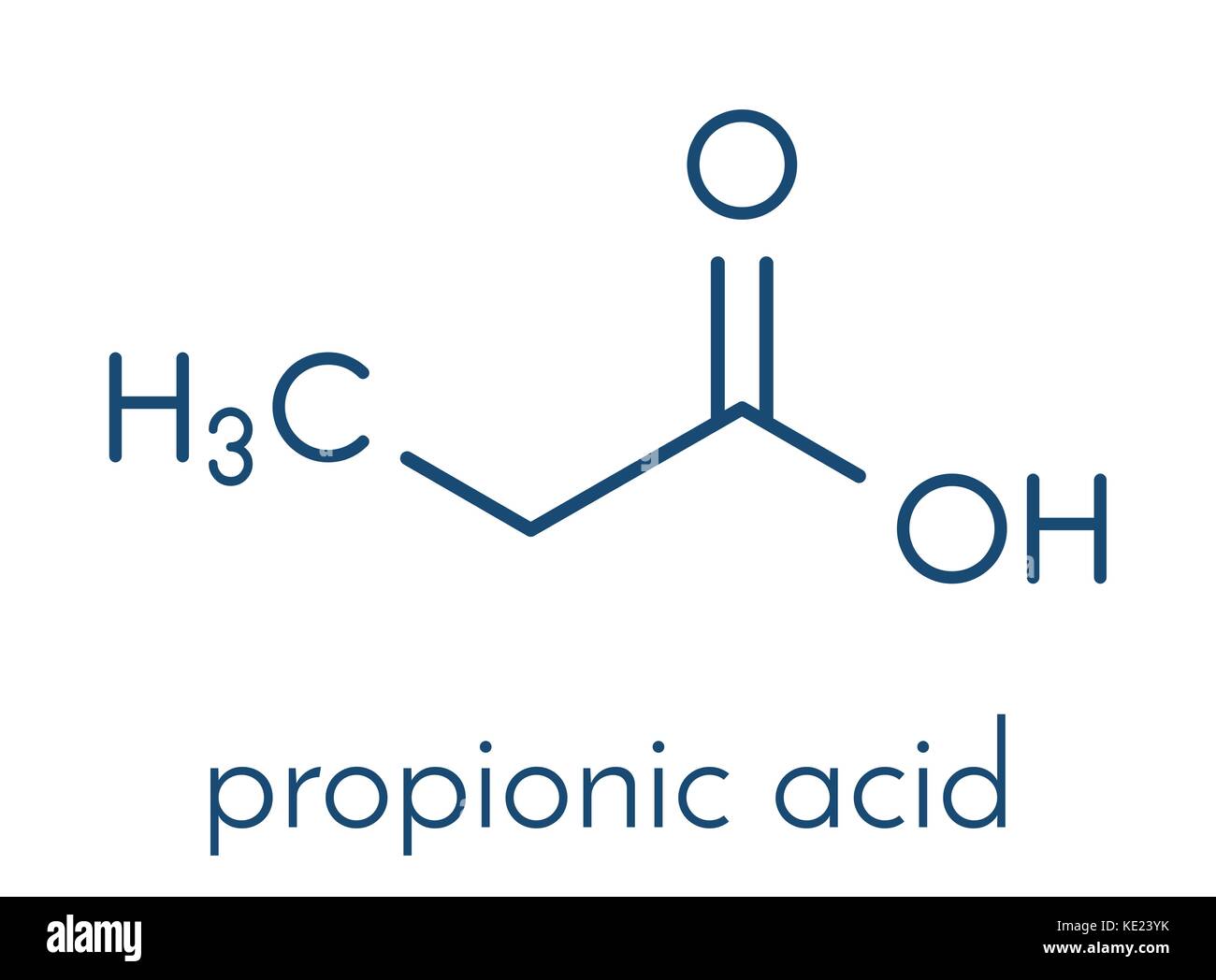 Propionsäure (propanoic Acid) Molekül. als Konservierungsmittel in Lebensmitteln eingesetzt. Skelettmuskulatur Formel. Stock Vektor