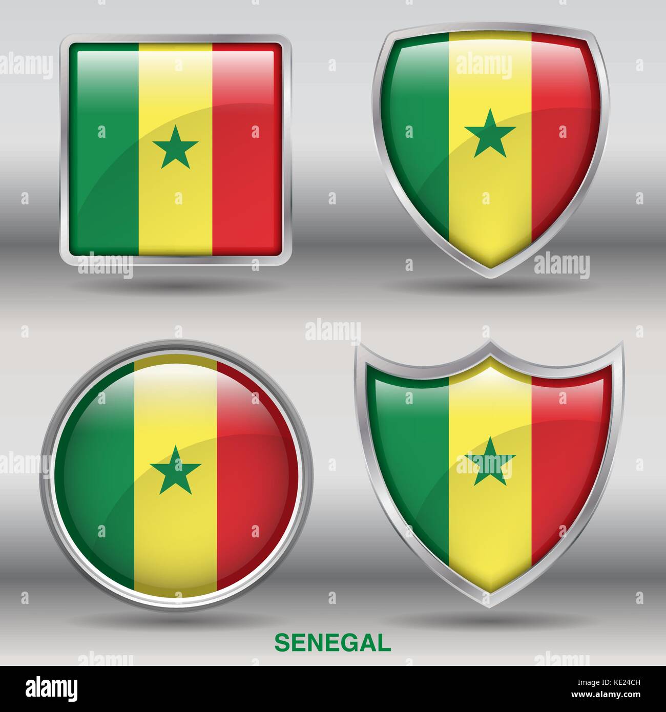 Senegal Flagge - 4 Formen Flaggen von Ländern in der Welt mit Freistellungspfad Stock Vektor