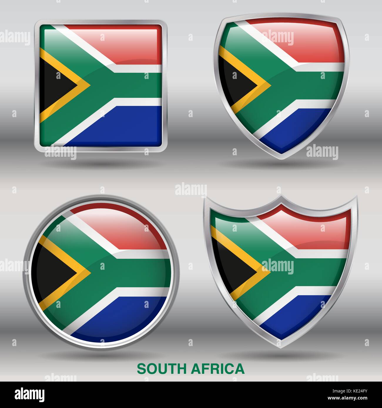 Südafrika - 4 Formen Flaggen von Ländern in der Welt mit Freistellungspfad Stock Vektor