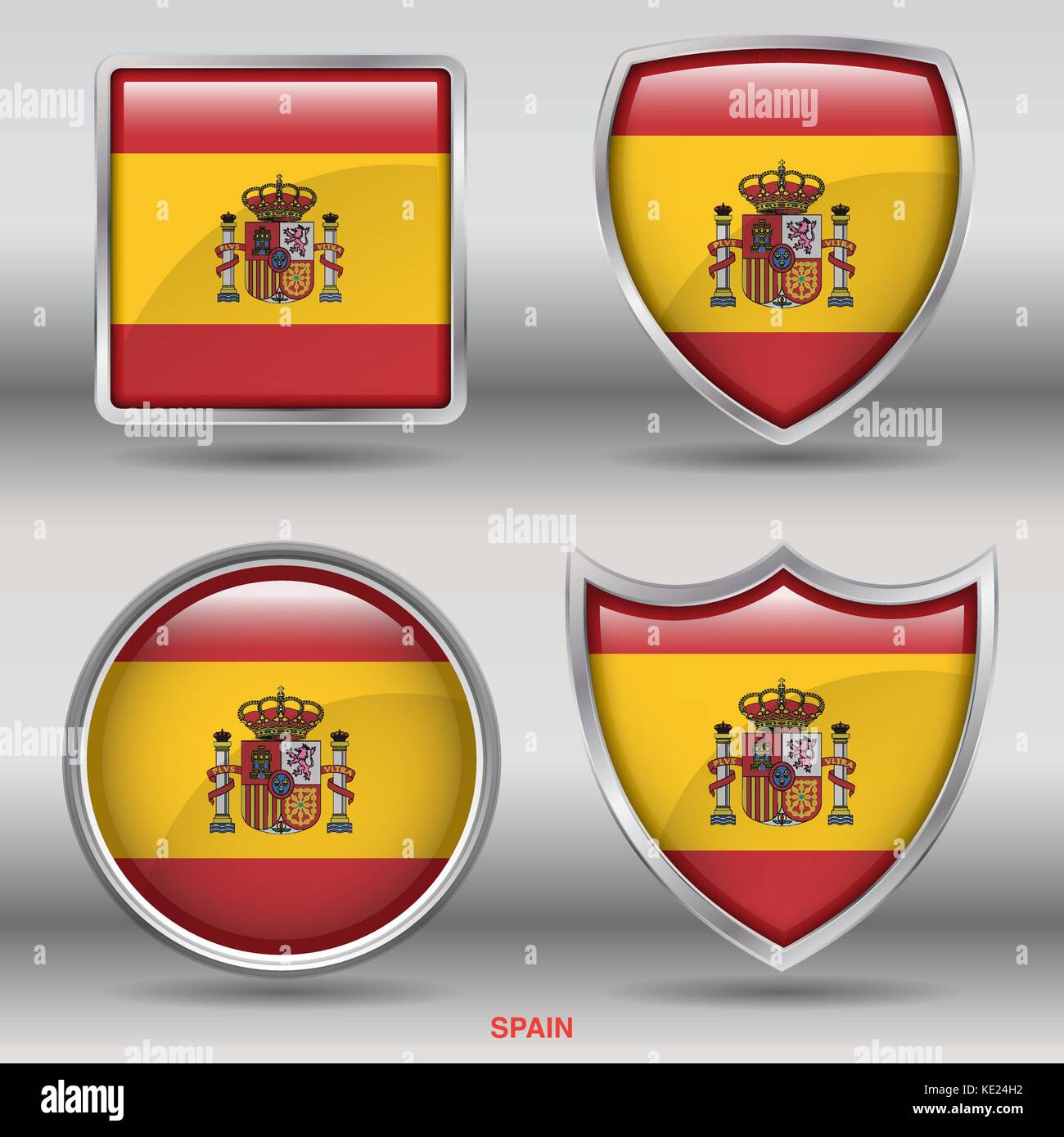 Spanien Flagge - 4 Formen Flaggen von Ländern in der Welt mit Freistellungspfad Stock Vektor