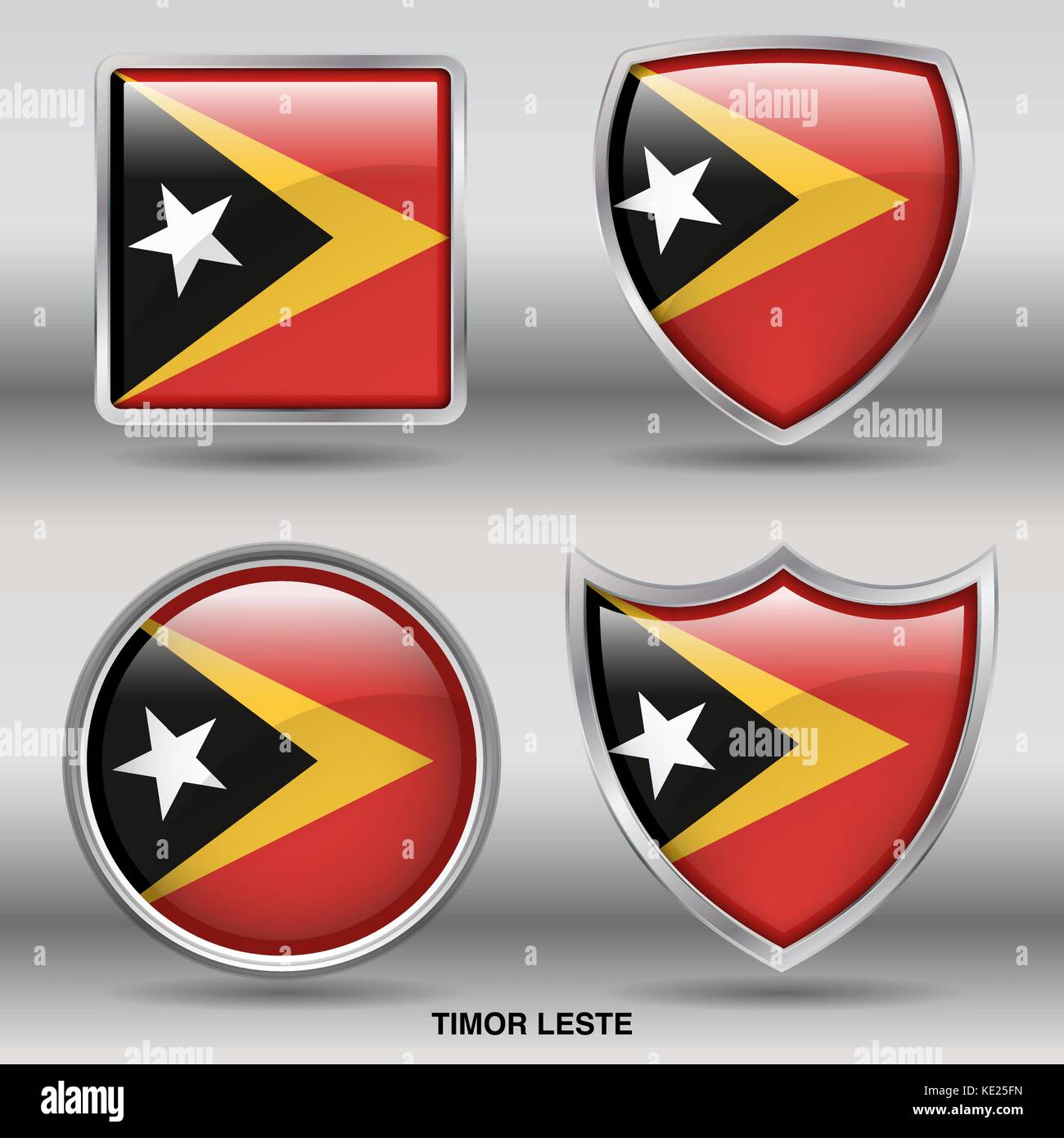 Timor-leste Fahne - 4 Formen Flaggen von Ländern in der Welt mit Freistellungspfad Stock Vektor