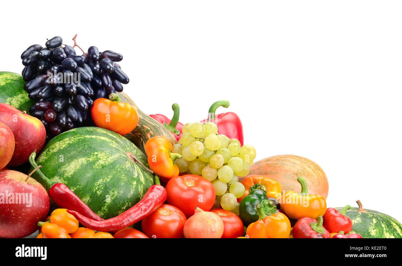 Sammlung Obst und Gemüse isoliert auf weißem Stockfoto