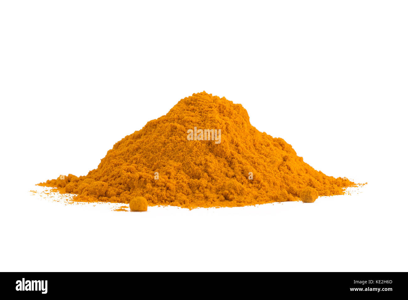 Gelbwurz, Curcuma, Puder auf weißem Hintergrund. curry Stockfoto