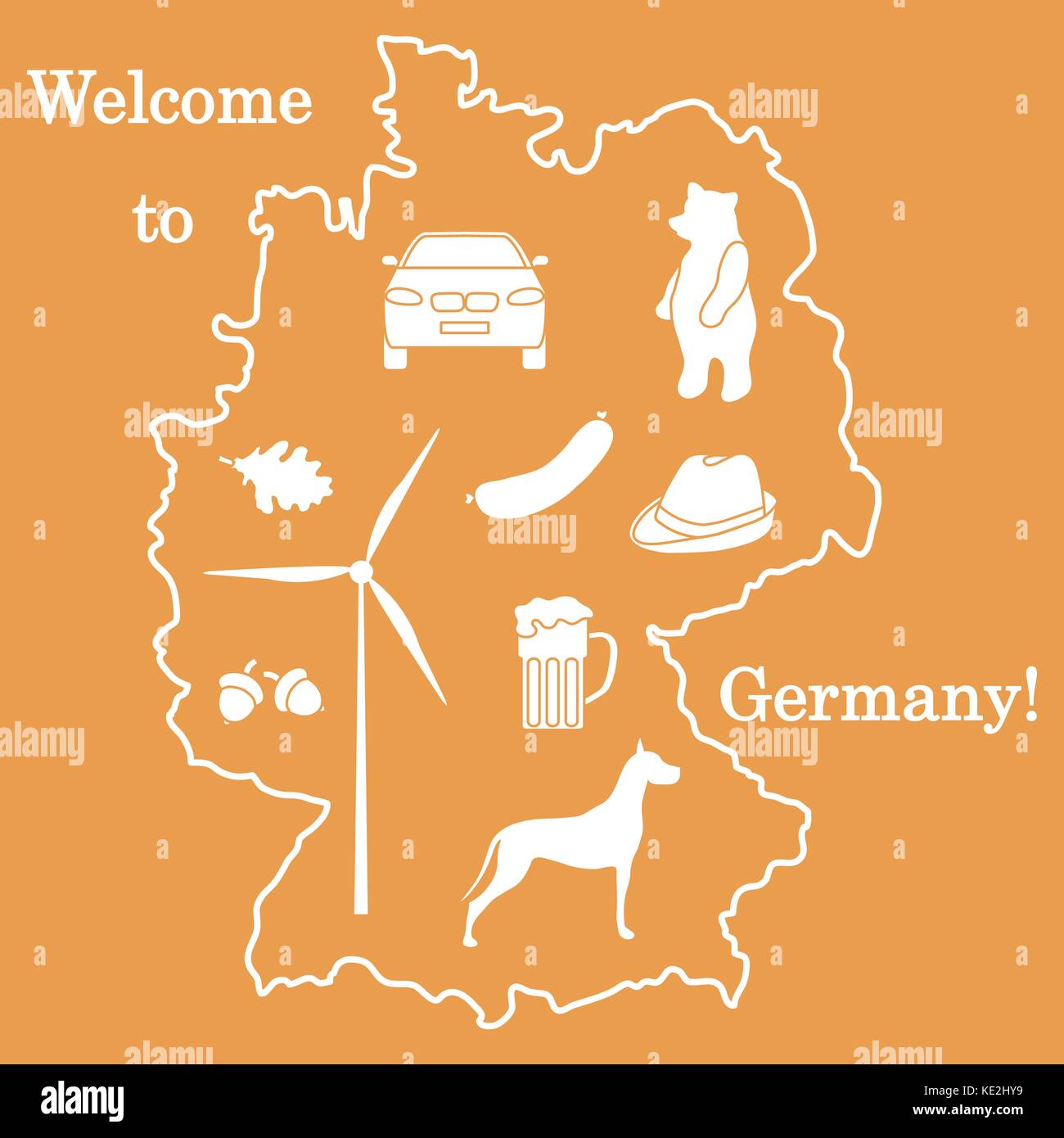 Vector Illustration mit verschiedenen Symbolen in Deutschland. Reisen und Freizeit. Design für Banner, Poster oder Drucken. Stock Vektor