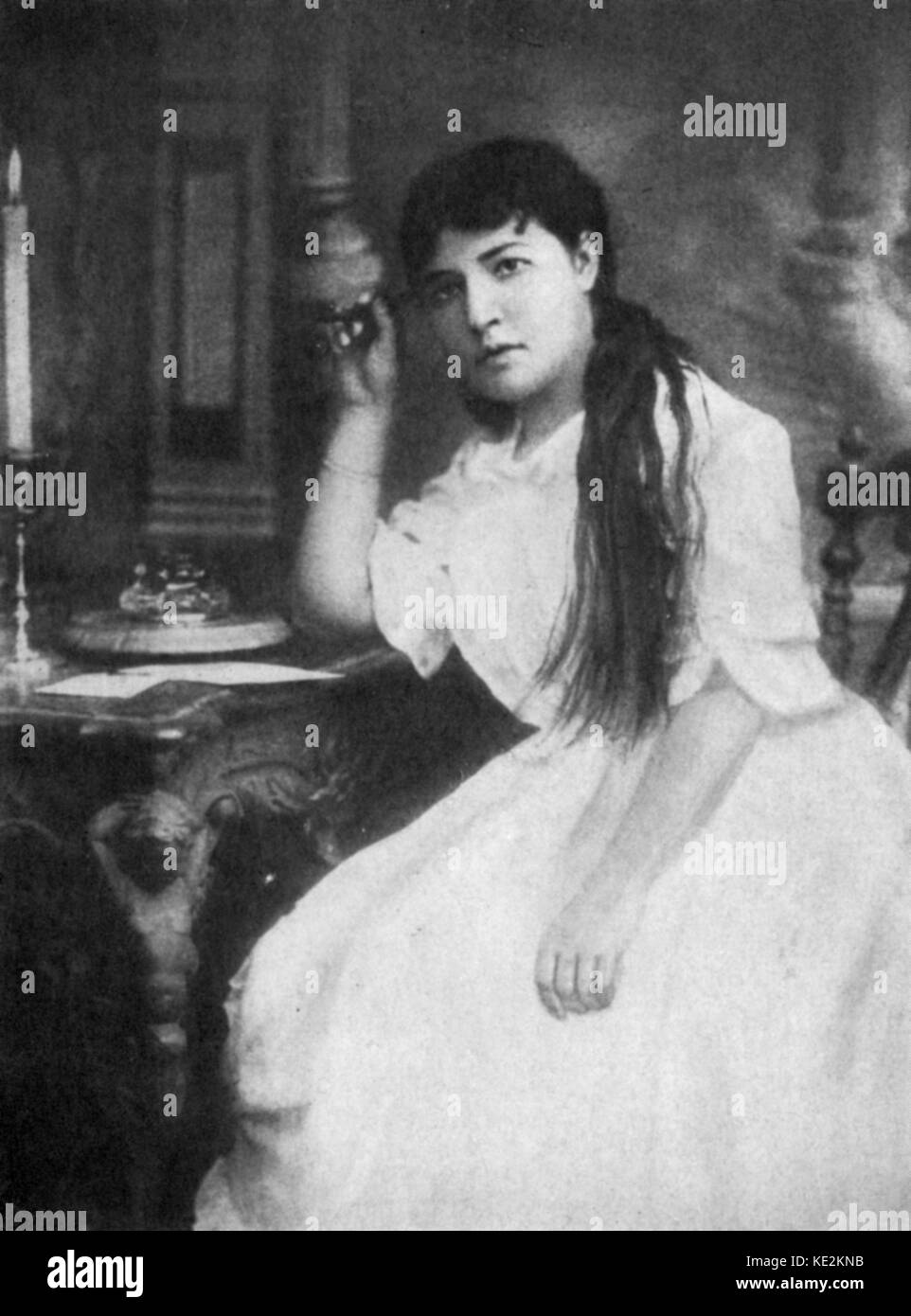 Eugen Onegin, Oper von Tschaikowsky mit Tatiana in Brief Szene durch den Schöpfer des Rolle Klimentová Muromtseva, Premiere, 29. März 1879 gespielt. Russische Komponist I.T. 7. Mai 1840 - 6. November 1893. Tragische Heldin. Stockfoto