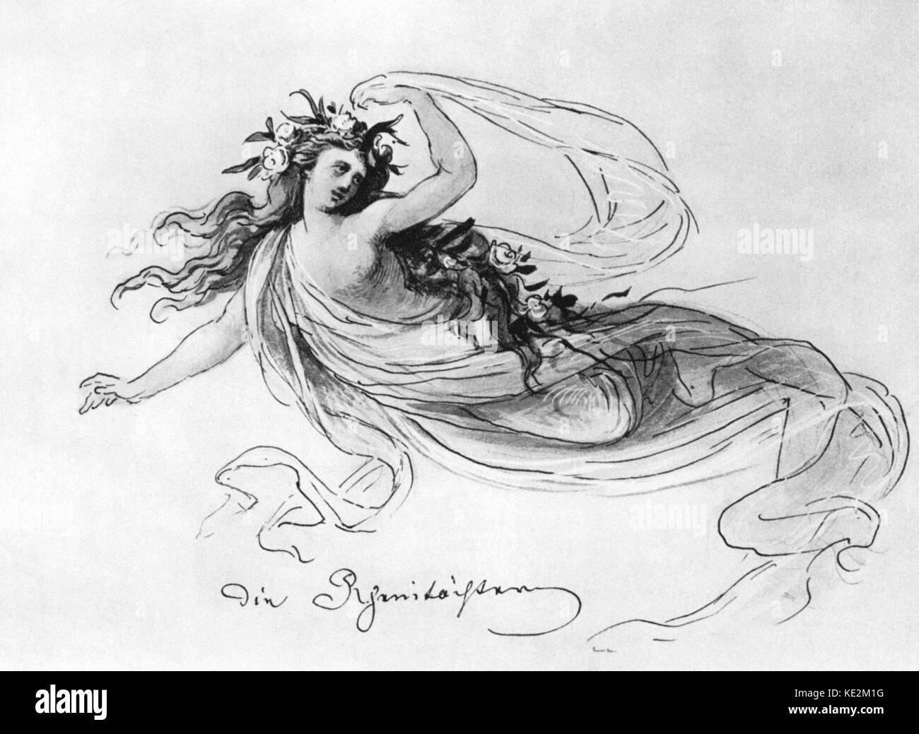 Richard Wagners "Das Rheingold" ("Das Rheingold"). Rhein Mädchen Kostüm Design von Franz Seitz. Die erste der vier Opern, aus 'Der Ring des Nibelungen' (Der Ring cycle''), von Richard Wagner. Am Münchener Hoftheater am 22. September 1869 uraufgeführt wurde. Stockfoto