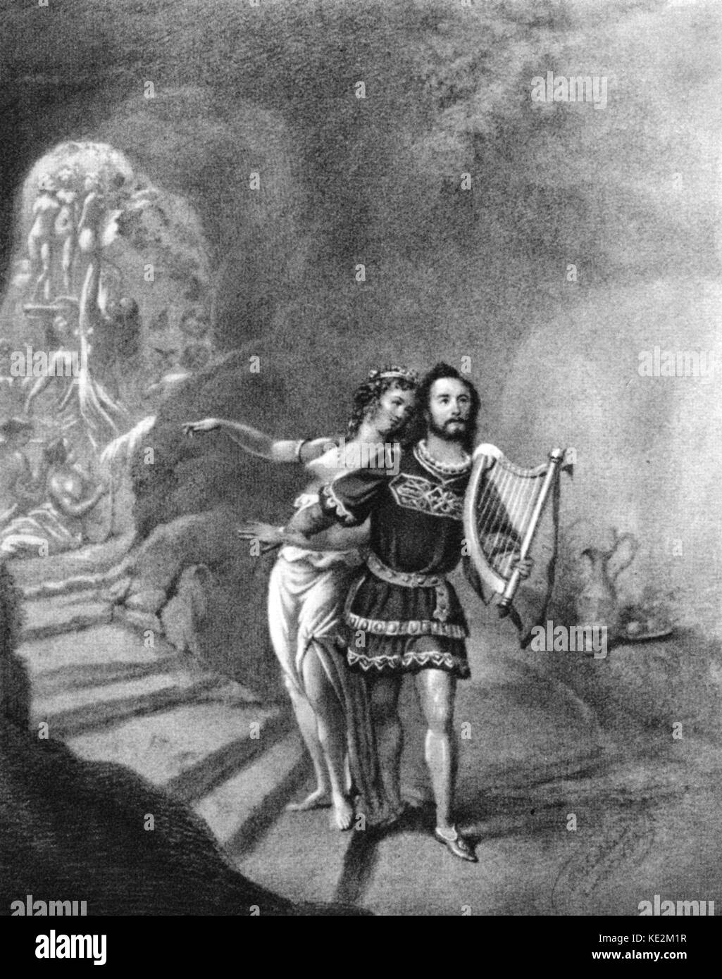 Richard Wagners "Tannhäuser". Wilhelmine Schröder-Devrient (Venus) und Joseph Tichatscheck (Tannhäuser) in Premiere der Oper. Oper in drei Akten von Richard Wagner. 1845 in Dresden uraufgeführt wurde. Wilhelmine Schröder-Devrient (Dezember 6, 1804 - Januar 26, 1860), war ein deutscher Opern Sängerin. Stockfoto