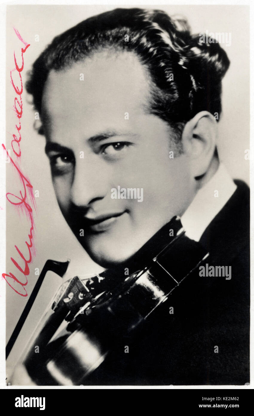 Albert Sandler signiertes Porträt der Englischen Geigerin und musikalischer Leiter mit Geige 1906 - 1949. Werbung immer noch. Stockfoto