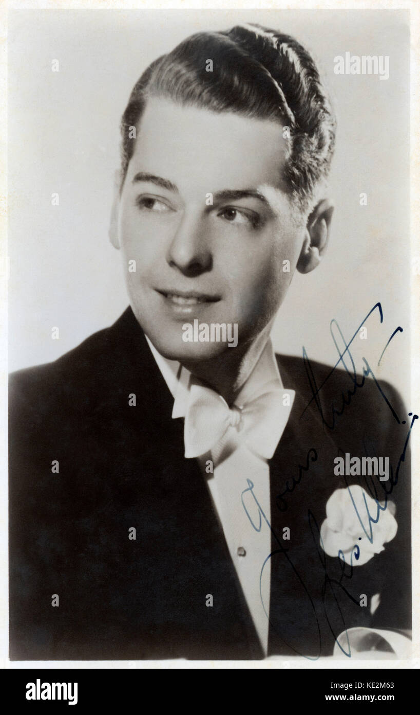 Les Allen signiertes Portrait der kanadische Sänger, Saxophonist, Bandleader und Schauspieler 1902 - 1973. Werbung immer noch. Stockfoto