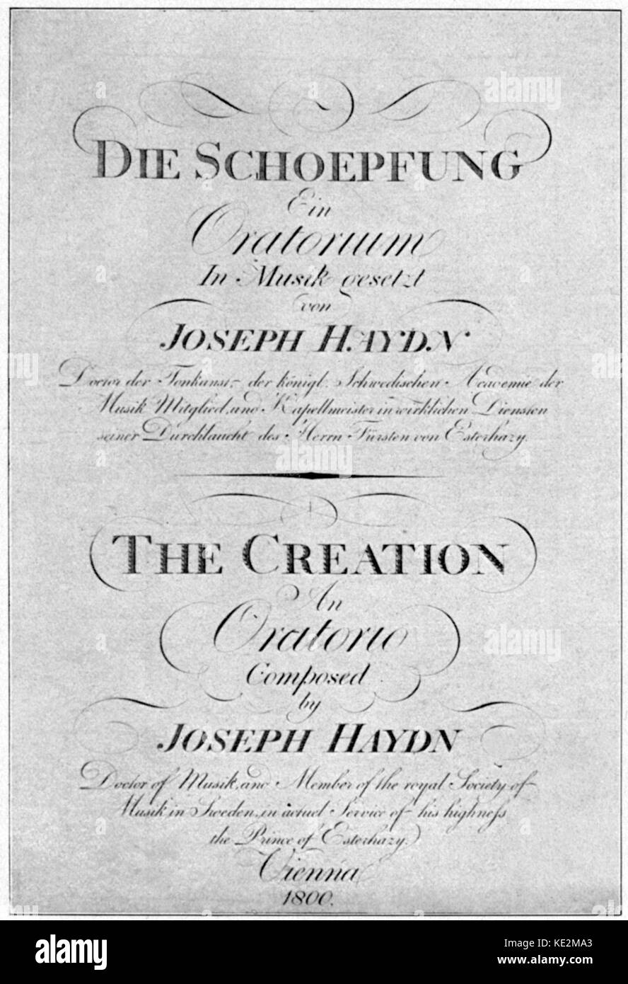 Franz Joseph Haydn - Titelseite von 'Die Schoepfung/der Schöpfung', 1800. Österreichischen Komponisten, 31. März 1732 bis 31. Mai 1809 Stockfoto
