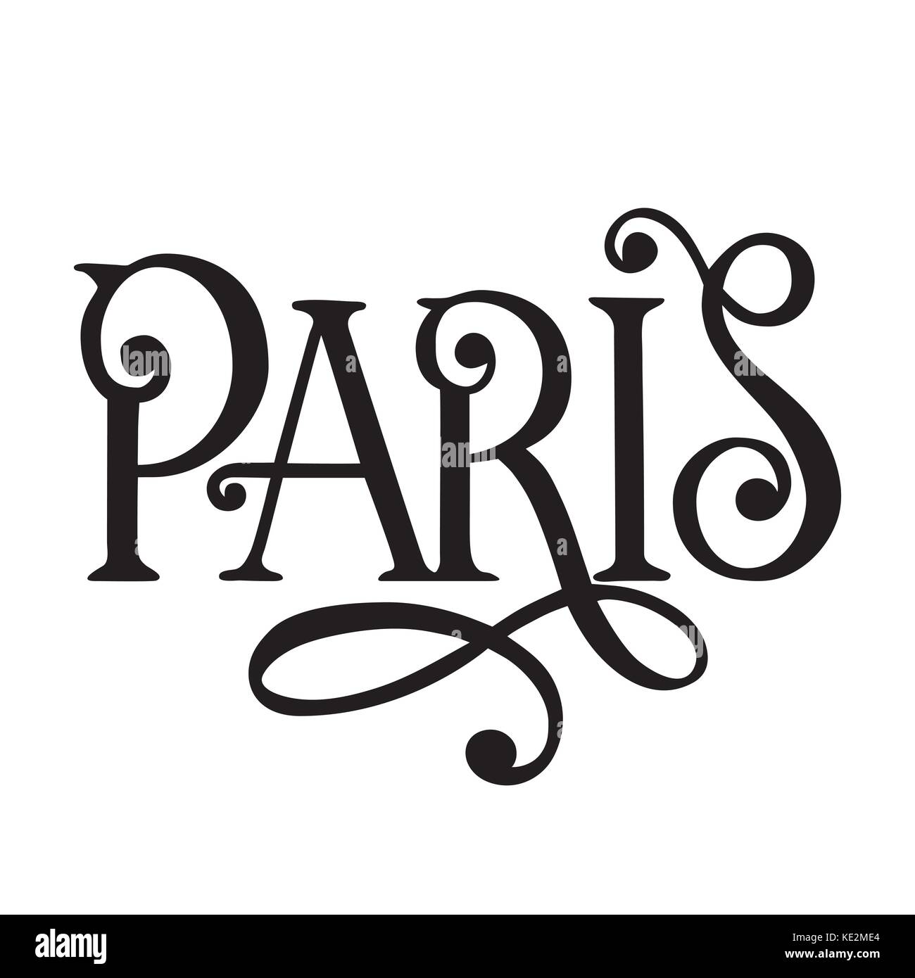 Stadt Logo auf weißem isoliert. black label oder Firmenschriftzug. vintage Abzeichen Kalligraphie in grunge Stil. Sehr gut für T-Shirts oder Poster. Paris, Frankreich Stock Vektor