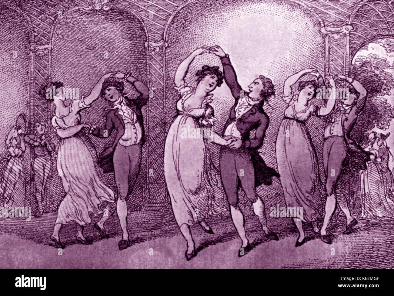 Der Walzer (1806) von "Die Leiden des Werther" nach Thomas Rowlandson, Englischer Illustrator, 1756-1827. Die Leiden des jungen Werther (1774) von Johann Wolfgang von Goethe, deutscher Dichter, Romancier, Dramatiker und Philosoph. 28. August 1749 - 22. März 1832 Stockfoto