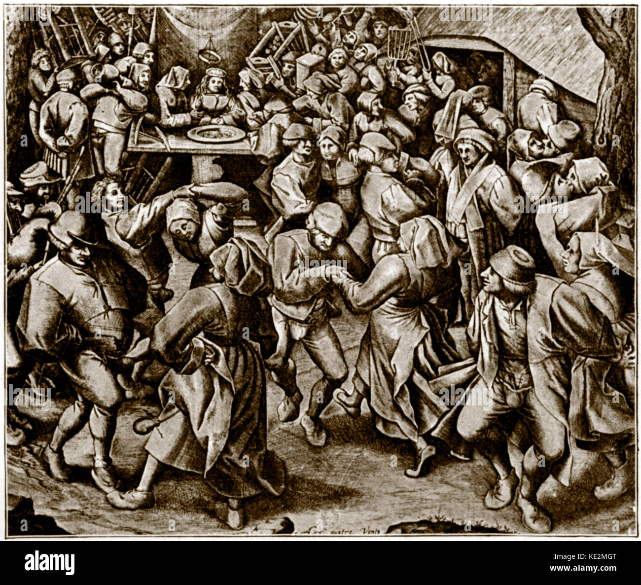 Bauern tanzen. Nach einem 16. Jahrhundert drucken in der Bibliothèque Nationale. Stockfoto