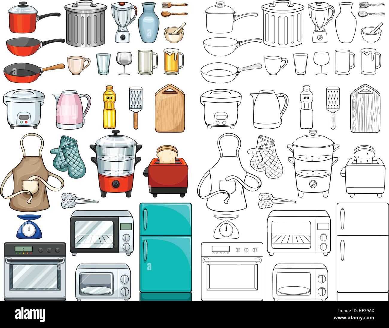 Küche Werkzeuge und Ausrüstungen Abbildung Stock Vektor