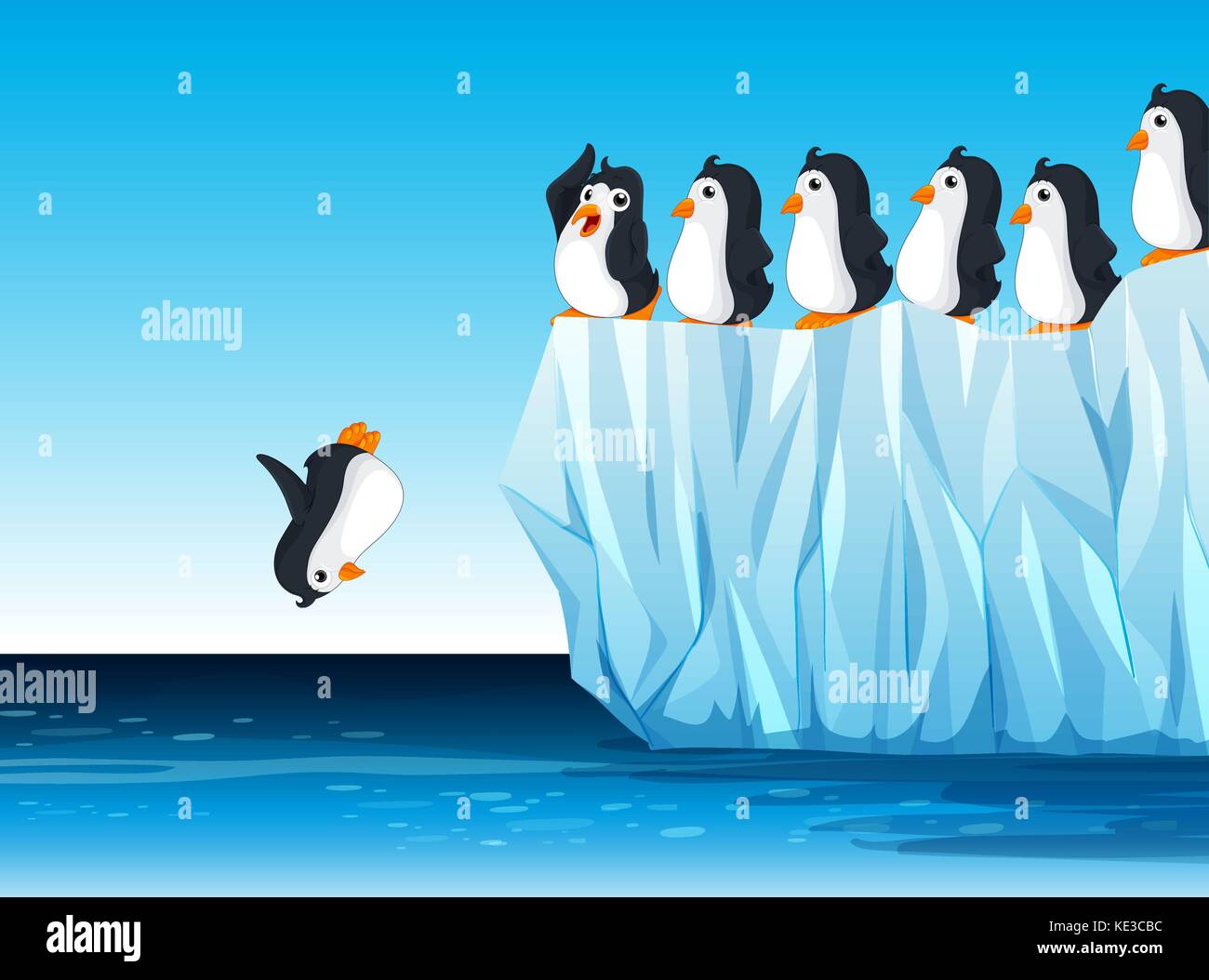 Pinguin im Ozean Bild springen Stock Vektor